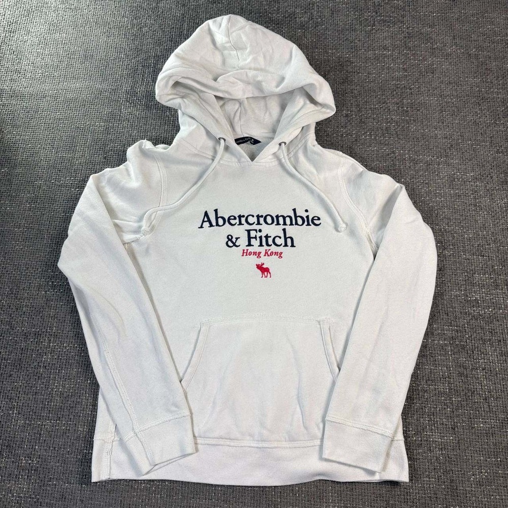 Abercrombie & Fitch Hoodie Women Medium White Hong Kong Logo Pullover
